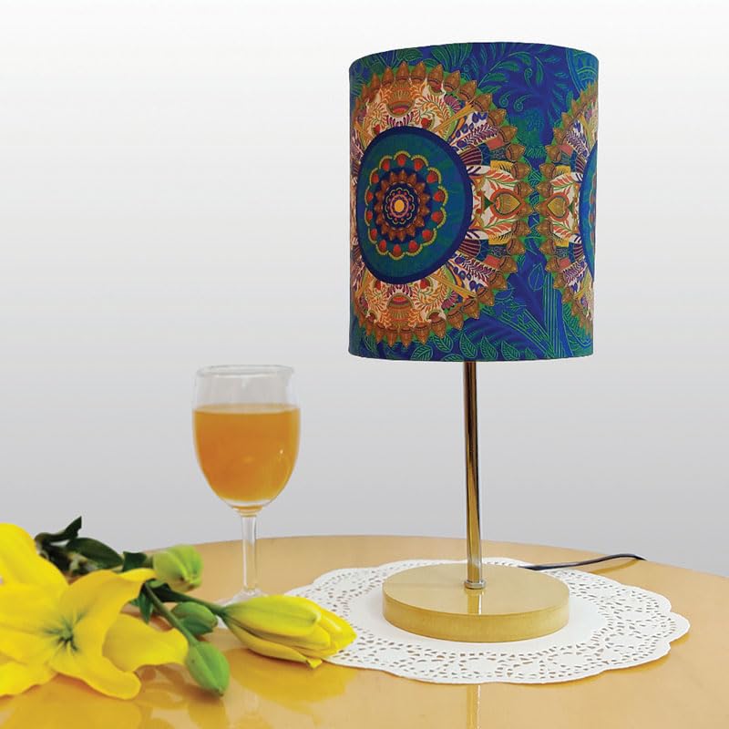Image of KOLOROBIA Table Lamp with Wooden Base for Night Reading, Bed Room,Home & Decor (14 Inch Height, 1 Floor Lamp, Base, Shade & Bulb, Wire, Plug & Holder)- Cylindrical lamp-Egyptian Tranquility