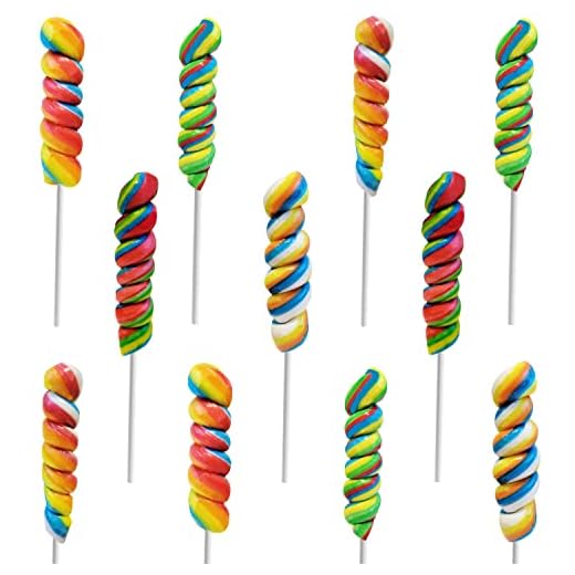 Rainbow Twist Lollipop, Mixed Fruit Flavor, Individually Wrapped Pop, 3" Inch Sucker (12-Pack)