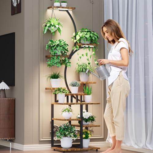 FRIZIONE Plant Stand Indoor Clearance, 3 Tiers 9 Potted Ladder Plant Shelf with Detachable Wheels, Multiple Plant Stands for Home Decor