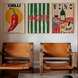 BeiYiHo 3 Tableau 30x40 Cuisine Affiche Italie Vintage Amore Piment Vin...