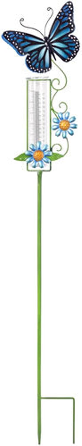 Sunset Vista Designs Garden Party Collection Colorful Metal Butterfly Rain Gauge Garden Stake, 46.5-Inch, Orange