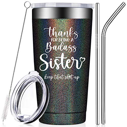 Sister Gifts from Sister, Brother - Sister in Law Gifts - Funny Big Sister Birthday, Thank You, Christmas Gifts for Little Sister - Tumbler Cup with Lid and Straw