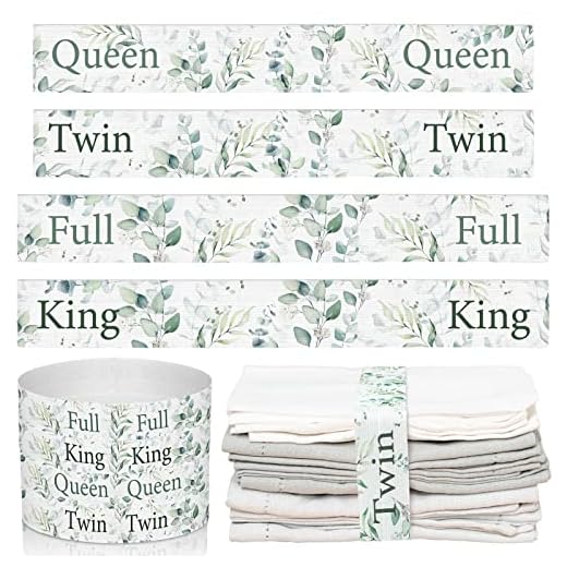 16 Pcs Greenery Bed Sheet Organizer Bands Keepers Eucalyptus Closet Organization King Twin Full Queen Sheet Straps Elastic Bed Storage Bedding Bands Storage Label Bands for Wardrobe Dorm Laundry Room
