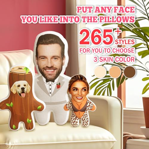 Custom Face Pillow Cute Personalized Photo Plush Doll, 3D Double-Sided Head Body Shaped Plush Stuffed Pillow for Home Sofa Decor Christmas Funny Pillow Gift for Couples Women Men