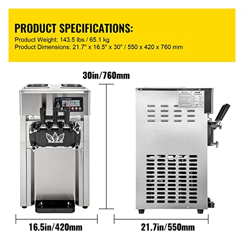 TEHONGMAI Kommerzielle Eismaschine Maschine, Geschmack Countertop Soft Serve Maschine 1200 W 3, kommerzielle Eismaschine… – Bild 8