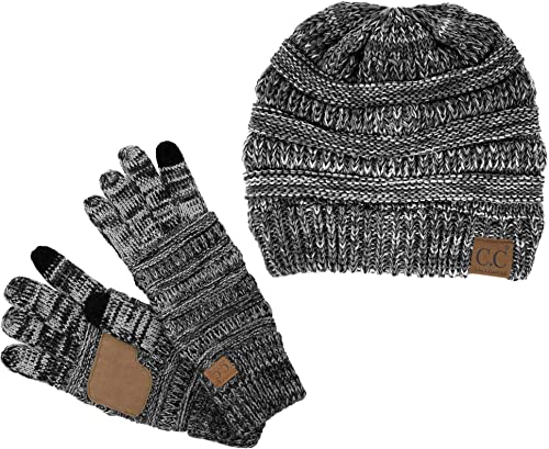 Image of Funky Junque Women's Beanie & Touchscreen Gloves Set - Soft 100% Acrylic Knit Winter Hat and Gloves, Cozy Cold Weather Gift