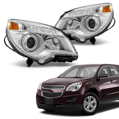 AXLAHA Projector Headlight Assembly for 2010-2015 Chevy Equinox LS & LT Clear Lens Chrome Housing Halogen Pair Amber Reector DOT Left & Right Set (Bulbs Not Included)