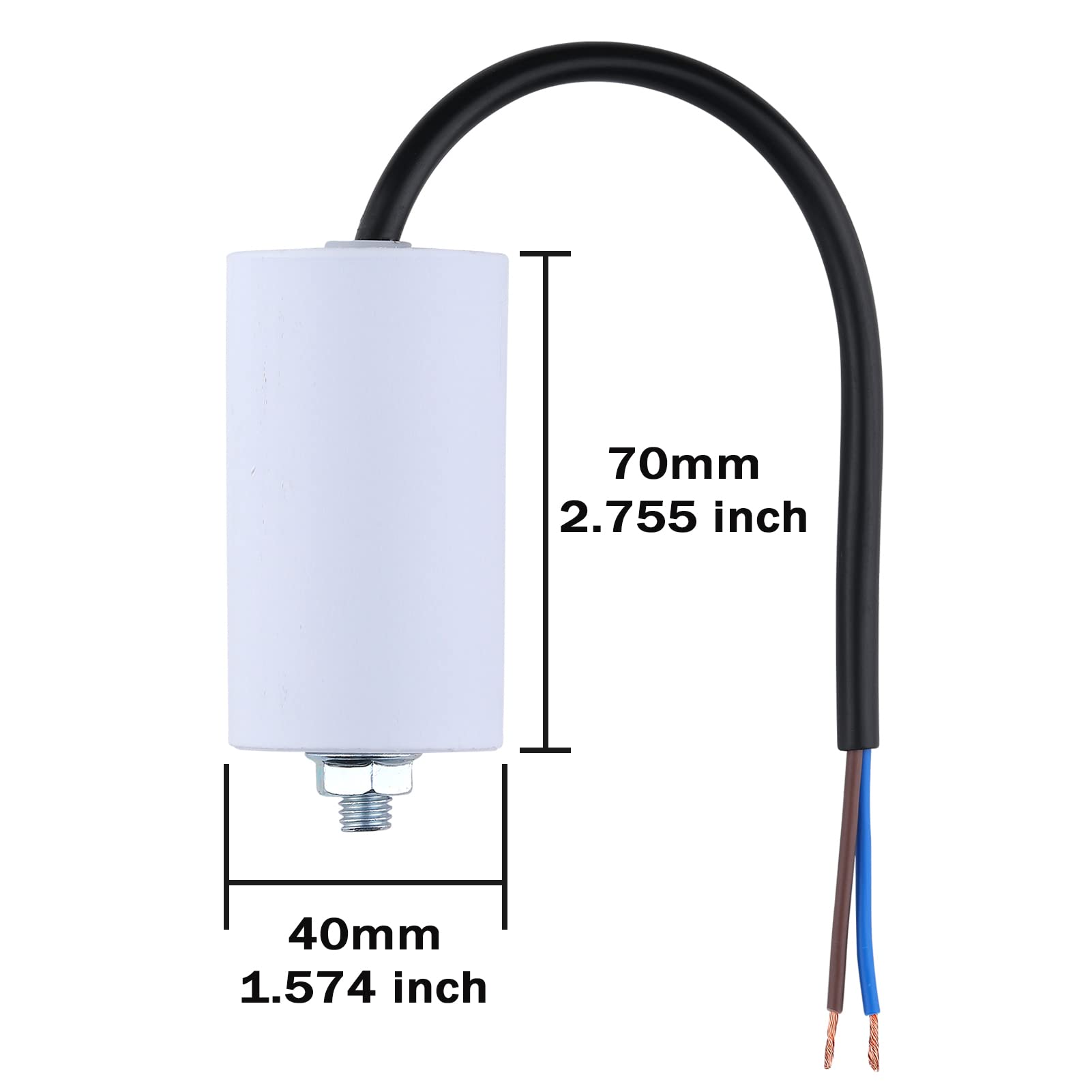 CBB60 Condensador de Arranque 12µF 450V 40x70MM Cable M8