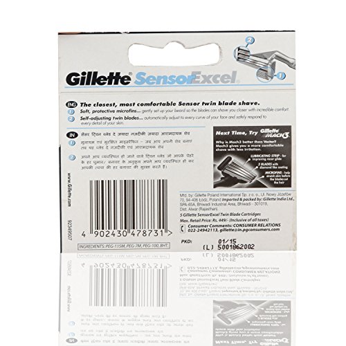 Image of Gillette Shaving Blades - Sensor Excel, 5 Blades Pack