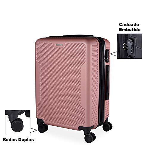 Conjunto De Malas em ABS 3 Pecas P, M, G Com 4 Rodas 360 - Roncalli Linea (Rose)