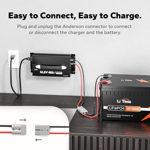 Image of LiTime 12V 40A Lithium Battery Charger, 14.6V Output, Fast AC-DC, Mountable