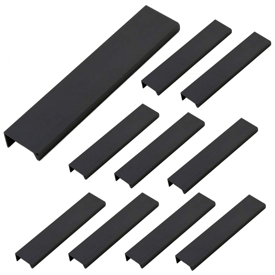 LICTOP 15cm/5.9" Black Aluminum Home Kitchen Cabinets Drawers Collection Long Center Finger Edge Pull Tab Handle(10Pcs)