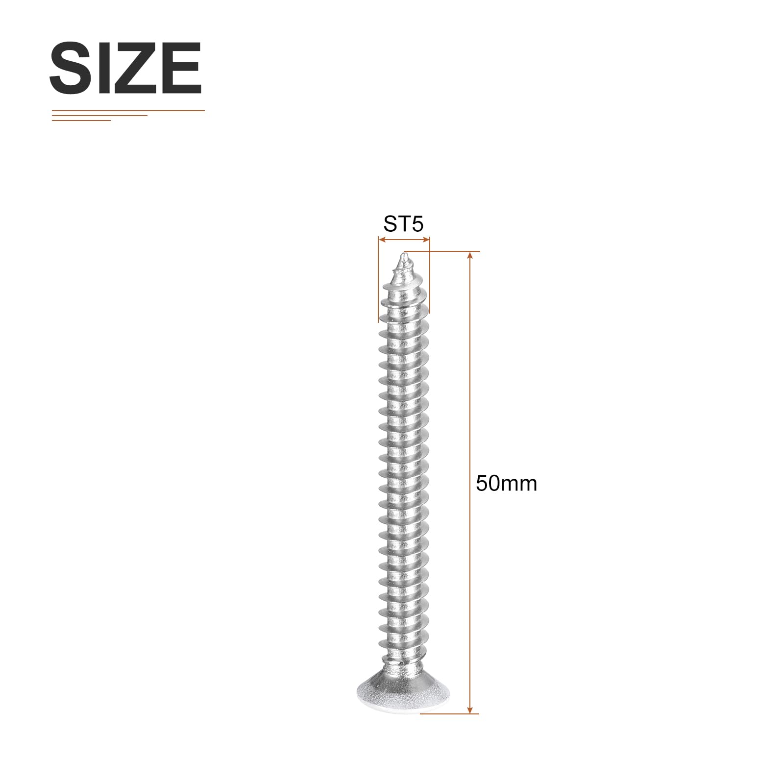 DTGN 50Pcs ST5x50mm Flat Head Wood Screws, 304 Stainless Steel White Phillips Self Tapping Screws - Image 2