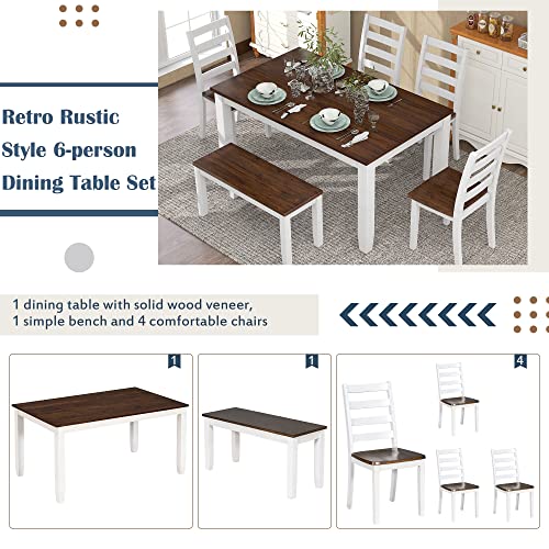 Harper-Bright-Designs-6-Piece-Dining-Table-Set-with-Bench-Wooden-Rectangular-Dining-Table-with-4-Chairs-a-Bench-Wood-Kitchen-Dining-Room-Furniture-Walnut-Cottage-White Harper Bright Designs 6 Piece Dining Table Set with Bench Wooden Rectangular Dining Table with 4 Chairs a Bench Wood Kitchen Dining Room Furniture Walnut Cottage White