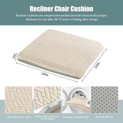 Image of HOMBYS Tufted Furry Recliner Seat Cushion for Elderly Foam Curved Edge Large Square Seat Cushion for Recliner Chair, Floor Pillow, Office Chair, Car, No Pressure on Thighs(Beige)
