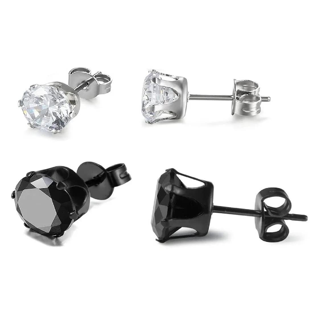 6 Paia di Orecchini a Bottone in Argento Nero, Orecchini da Uomo in Acciaio Inossidabile da Donna, Orecchini in zircone con Orecchio Scintillante Morbido, Uomo Donna 3-5 mm