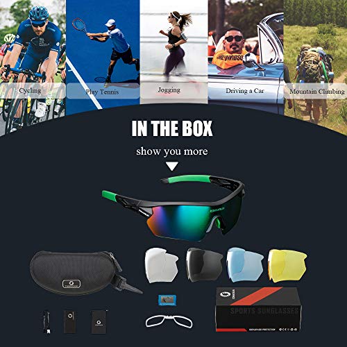 Óculos de sol esportivos polarizados da Comaxsun com 5 lentes intercambiáveis para homens e mulheres