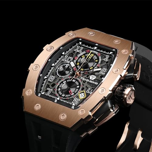 Image of TSAR BOMBA Mens Luxury Watch Watches for Men 50M Waterproof Japanese Quartz Movement Tonneau Stainless Steel Case Sapphire Glass with Chronograph Date Function Cool Unique Fashion Gift