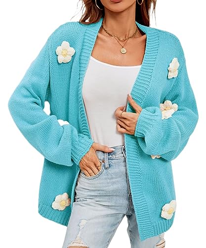 Image of Womens Y2K Cute Cardigan Sweaters Open Front Cropped Flower Knit Jacket Vintage Preppy Aesthetic 90s Clothes Kawaii Sweater
