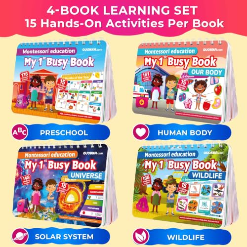 Image of Montessori Busy Book for Kids Ages 4-8 - 4 Velcro Toddler Busy Book 3-5