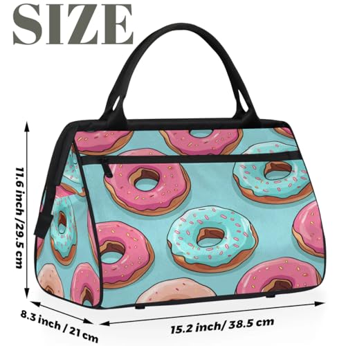 Travel Duffel Bag for Women, Watercolor Donut Pattern Weekender Overnight Bag Carry on Beach Swim Bags Dance Bag Airlines Approved Personal Item Travel Bag for Yoga, Sports, Hospital2