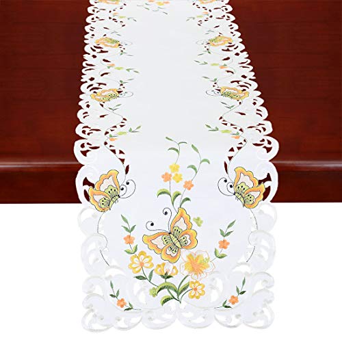 Simhomsen Spring Butterfly And Floral Table Runners, Dresser Scarf (Yellow, 14 × 54 Inch) #TOP5