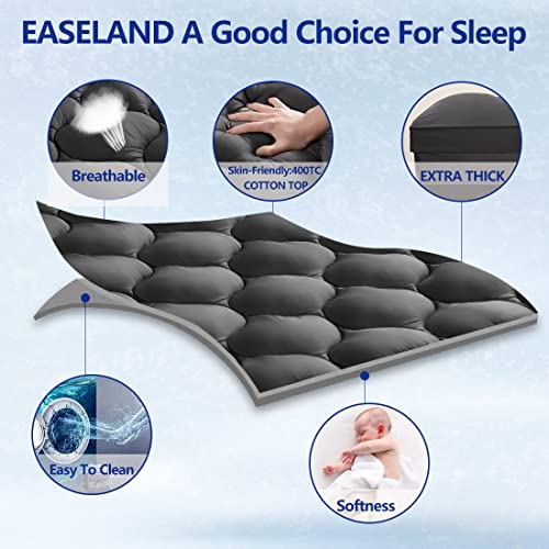 Easeland Queen Size Mattress Topper Pillow Top Mattress Cover Quilted Fitted Mattress Protector Cotton Top 8-21" Deep Pocket Extra Thick Mattress Pad (60X80 Inches, Dark Grey) #TOP1