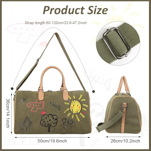 Image of PALAY Travel Bag Army Green Canvas Weekender Overnight Gym Bags Carry On Large Bag for Men Women Water Resistant Gym Sports Olive