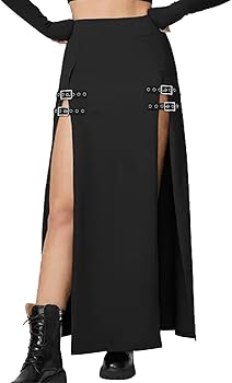Amazon.com: MATSUMIZUYU Black Punk Gothic Rave Maxi Skirts