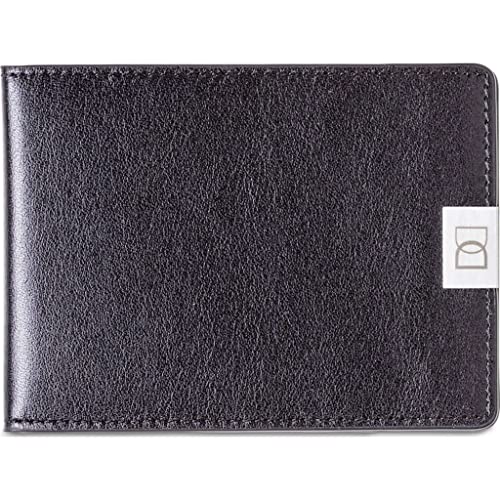 DUN Slim Minimalist Bifold Wallet with Coin Pocket, Luxury Genuine Leather, Holds up to 4 Cards & 10 Bills, Handmade in Europe - Black & Silver