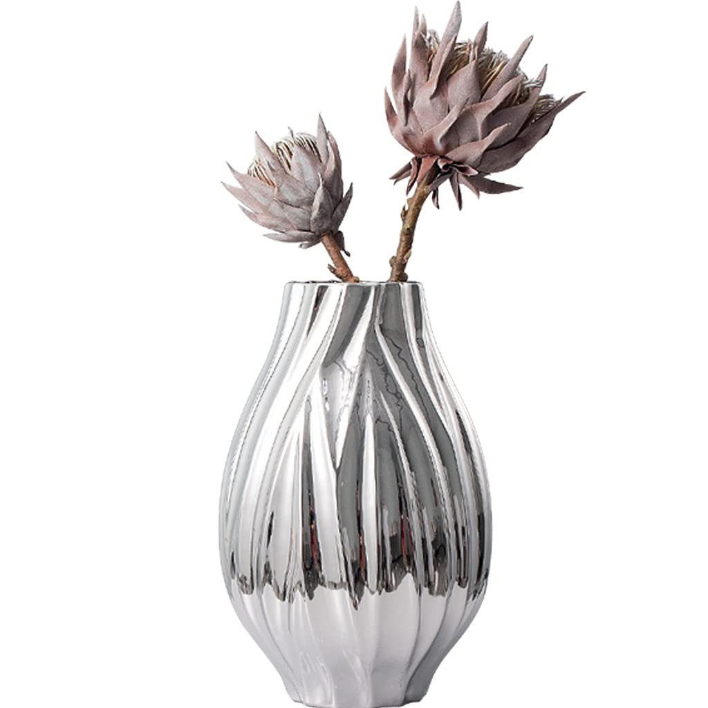 Vase en argent galvanisé gris pour décoration moderne de fleurs séchées de salon
