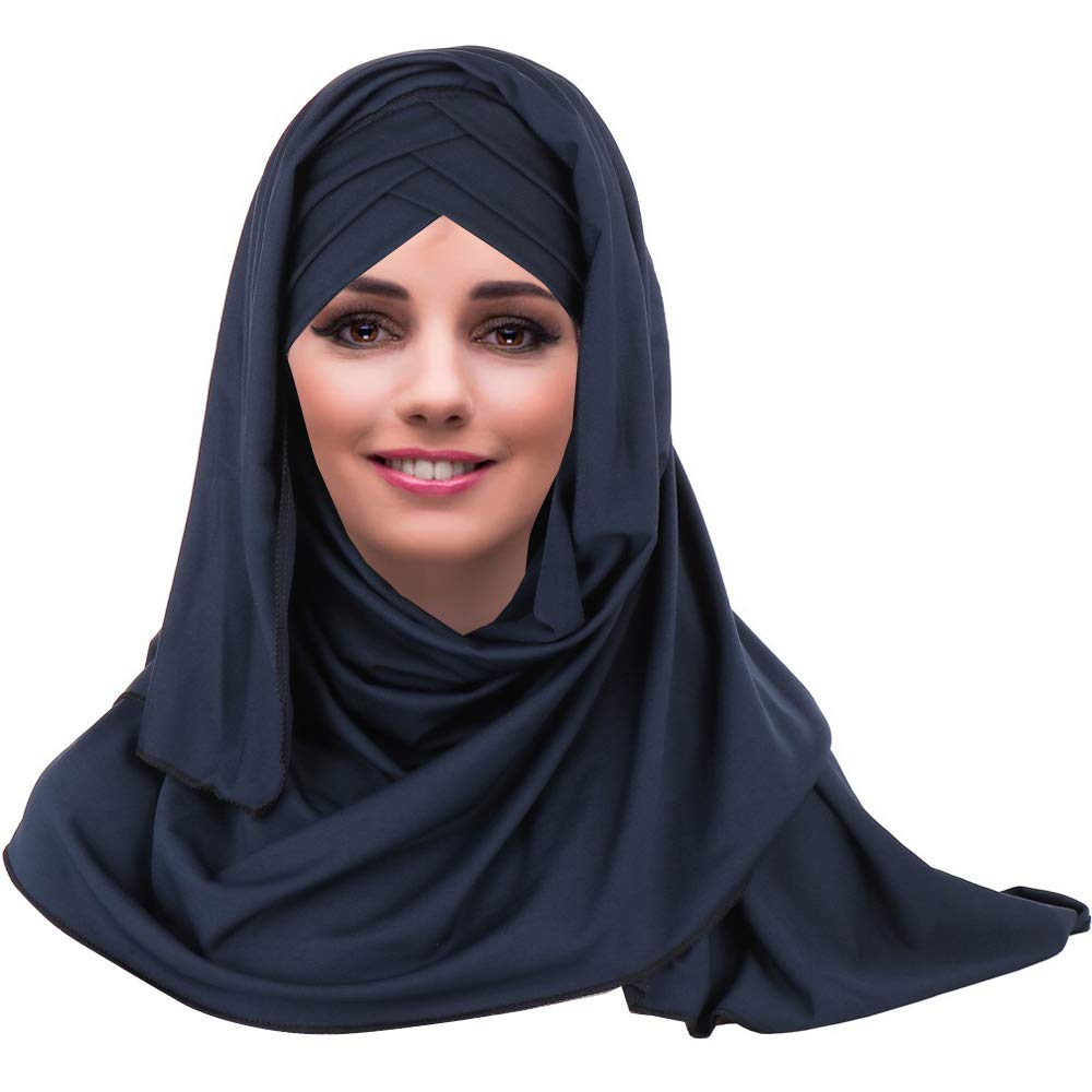 Yofasen Women's Navy Blue Slouchy Muslim Hat - Islamic Scarfs Beautiful Hijab Beanie Cap Shawl Headscarf, One Size
