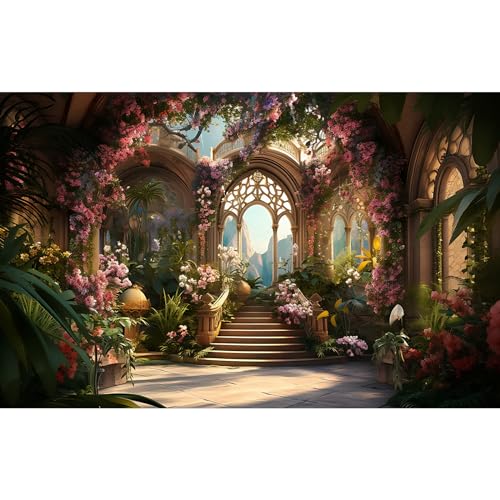Toile de fond photographie jardin en fleurs et porte arquée pour studio photo
