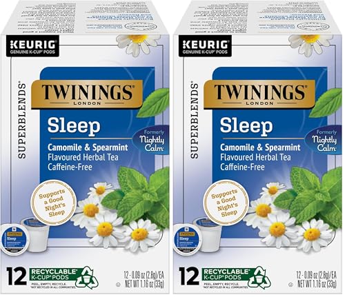 Twinings Sleep Herbal Tea 72 K-Cup Pods for Keurig, 12 Count (Pack of 12), Formerly Nightly Calm, Camomile, Spearmint, &amp; Lemongrass, Naturally Caffeine-Free, Enjoy Hot or Iced
