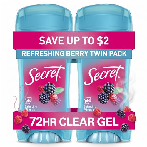 Secret Fresh Antiperspirant Deodorant for Women, 72hr Breathable Sweat & Odor Protection, Instant Freshness & Gentle, PH Balancing Minerals, Clear Gel, Refreshing Berry Scent, 2.6 oz (Pack of 2)