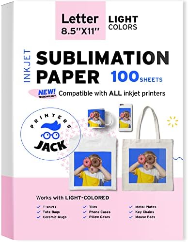 Sublimation Paper Heat Transfer Paper 100 Sheets 8.5" x 11" 125 gsm for Any Epson Sawgrass Ricoh Inkjet Printer with Sublimation Ink for DIY T shirt Mugs