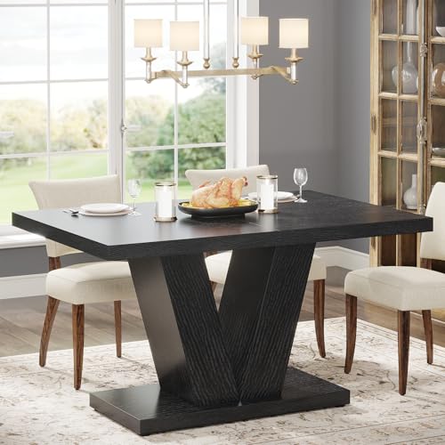Image of Tribesigns 47-Inch Dining Table for 4, Black Kitchen Dinner Table with Heavy Duty Pedestal, Farmhouse Wooden Eating Table for Home, Dining Room, Small Space, Black