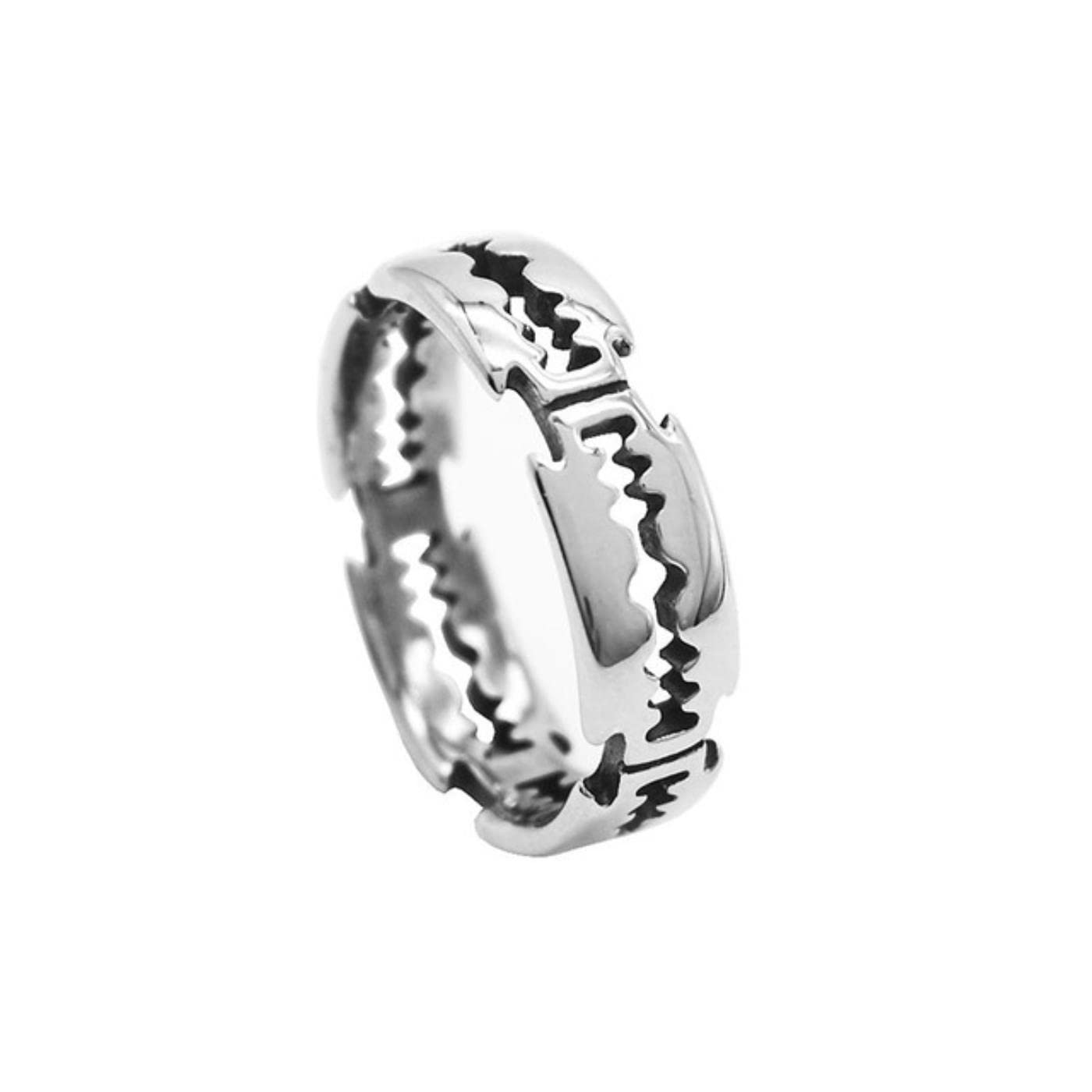 Mayiyaho Men's Silver Charm Exaggerated Titanium Steel Blade Ring Rock Punk Razor Ring Stainless Steel Ring Party Ladies Fashion Jewelry Gifts