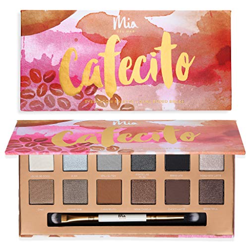 'Cafecito' Eyeshadow Palette + Dual Ended Brush - 12 Neutral Tones: Shimmery & Matte Hues. Vegan And Clean Skin Care.