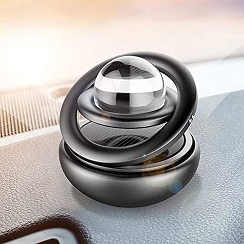 Image of Solar Crystal Double Ring Car Air Freshener, Auto Rotating Aromatherapy Diffuser, Dashboard Decoration, Solar Powered, Black