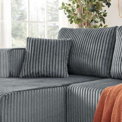 Image of KCGKCG 132 inch U Shaped Corduroy Cloud Couch - No Assembly Required, Dark Gray