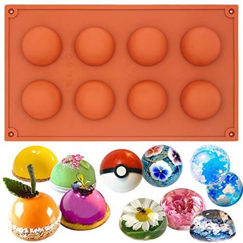 Funshowcase 8 Cavity Semi Sphere Half Round Dome Silicone Mold Chocolate Teacake Baking Tray Medium