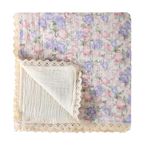 Image of Muslin Baby Blanket for Girls, 100% Cotton Crib Blanket for Infant Toddler，Lightweight Swaddling Wrap 40"x 40", Soft Nursery Receiving Blankets Baby Essentials (Tulip)