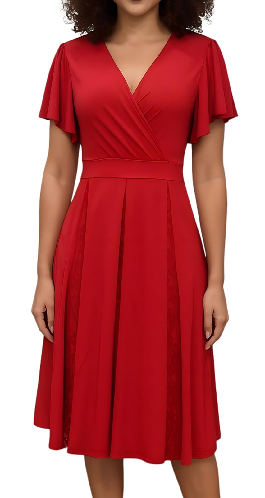 Womens Red Cocktail Prom Dresses 2025 Summer Sexy V Neck Lace Maternity Clothes Formal Wrap Wedding Guest Bridesmaid Midi Dress,Small