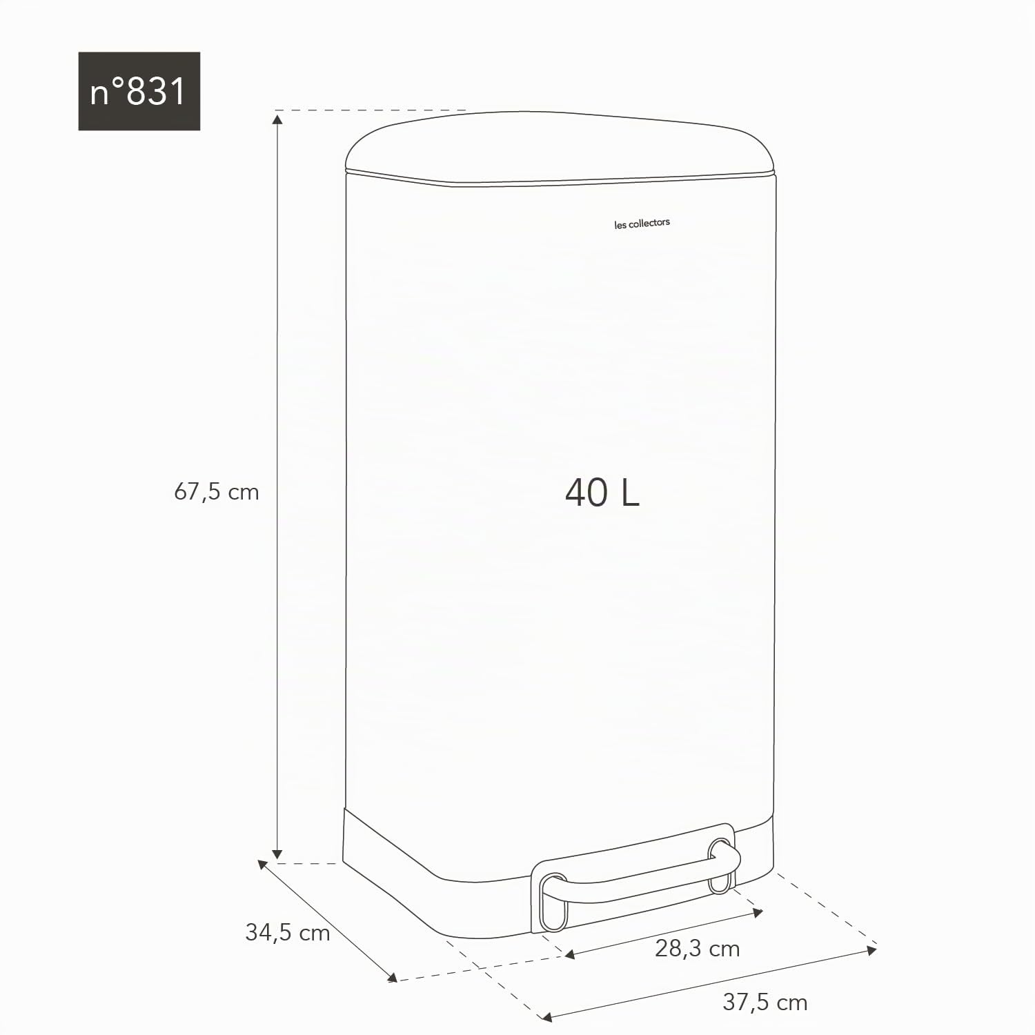 Les Collectors, Cubo de Cocina a Pedal Nº831, Acero Inoxidable, Capacidad 40L, Compatible con Bolsas de 50L, Compacto, Cierre silencioso, Cubo Interior extraíble, Acabado Mate, Gris Antracita
