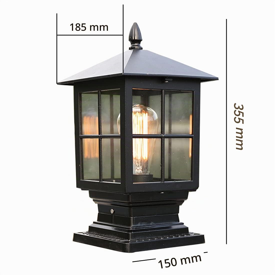 LED Lampe Pilier Portail Exterieur, E27 Moderne Lampadaire De Jardin Étanche Lampe Pilier Exterieur pour Chemin Terrasse Jardin Cour Paysage, Aluminium Lampe Sur Pied Extérieur, Noir