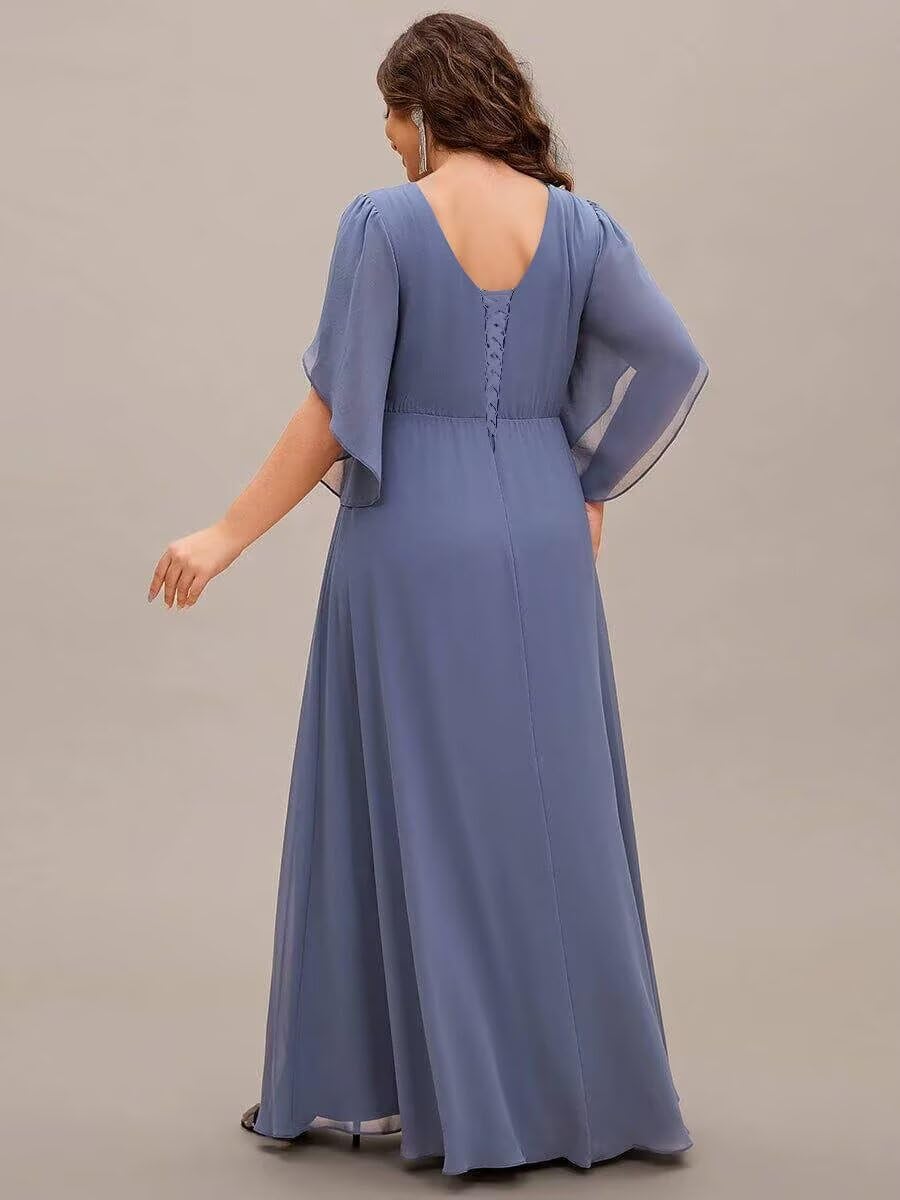 Short Sleeve Chiffon Mother of The Bride Dresses with Lace Ruched Aline Formal Evening Dress ZU064 - Image 5
