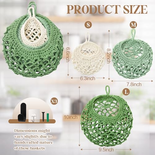 Image of Honeydak 3 Hanging Baskets, Spring Color, Crochet, Cotton Rope