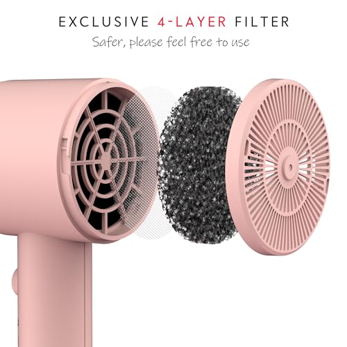 Image of AINA Hair Dryer with Diffuser,Comb Full-Featured Blow Dryer 110V(Pink) | 3 Heat /2 Speed;Cold shut button;Lightweight;Compact Size;High Temp;Low Airflow;Same Results;Less Expense