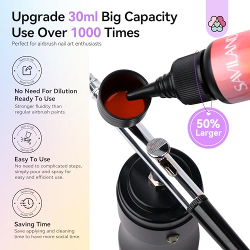 Image of SAVILAND Airbrush Gel Nail Polish Hema-Free: Dilution-free 30ML Airbrush Polish Set, Cool & Warm Colors Non-Acetone Airbrush Stencils for Nails Airbrush for French Nail Art Manicure DIY Salon & Party